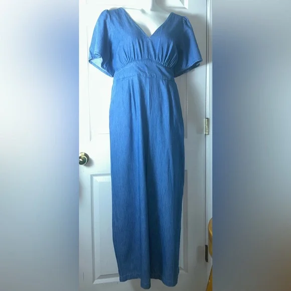 Old Navy Waist-Defined Puff-Sleeve Jumpsuit Denim - Picture 2 of 8